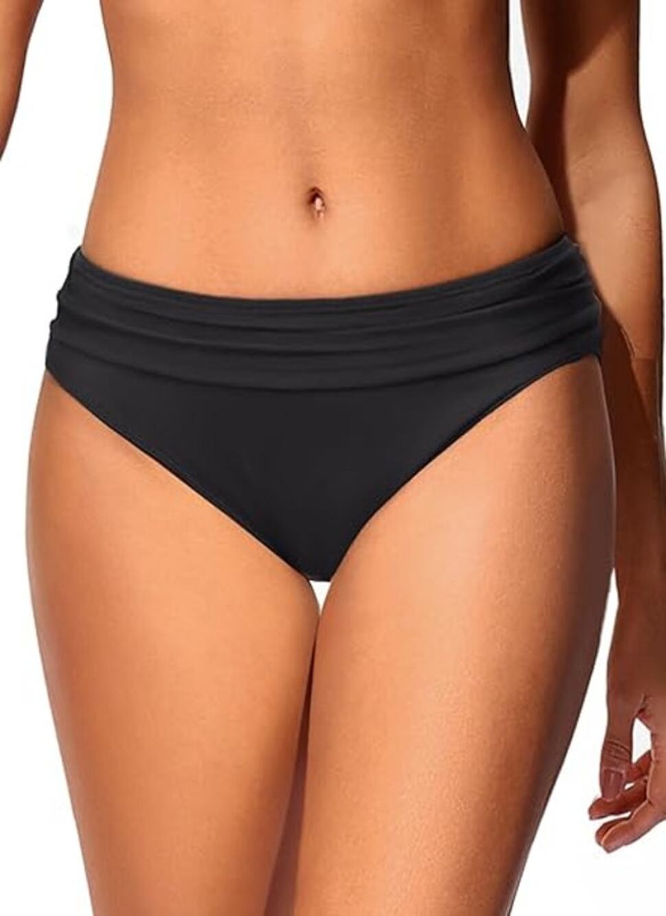 NWT Zmart Full Coverage Ruched Black Bikini Swim Bottoms Women's Size Medium